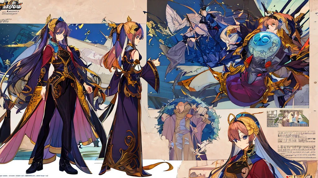 character design, anime girl, design, just one character, clothes, fantasy clothes, complex design, body rotation, design, body
