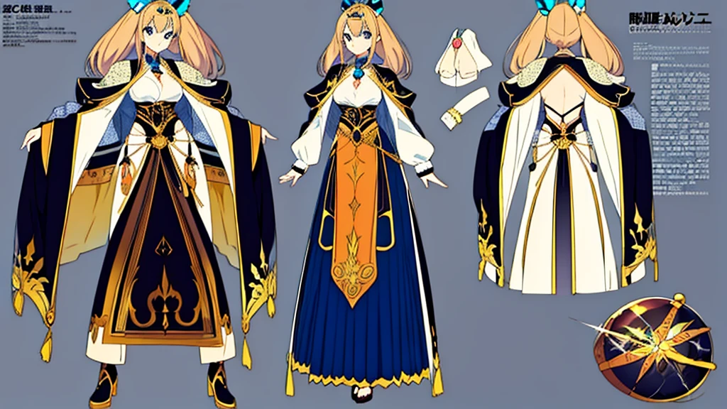 character design, anime girl, design, just one character, clothes, fantasy clothes, complex design, body rotation, design, body