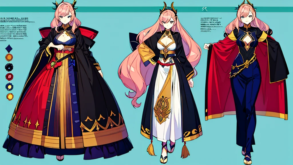 character design, anime girl, design, just one character, clothes, fantasy clothes, complex design, body rotation, design, body