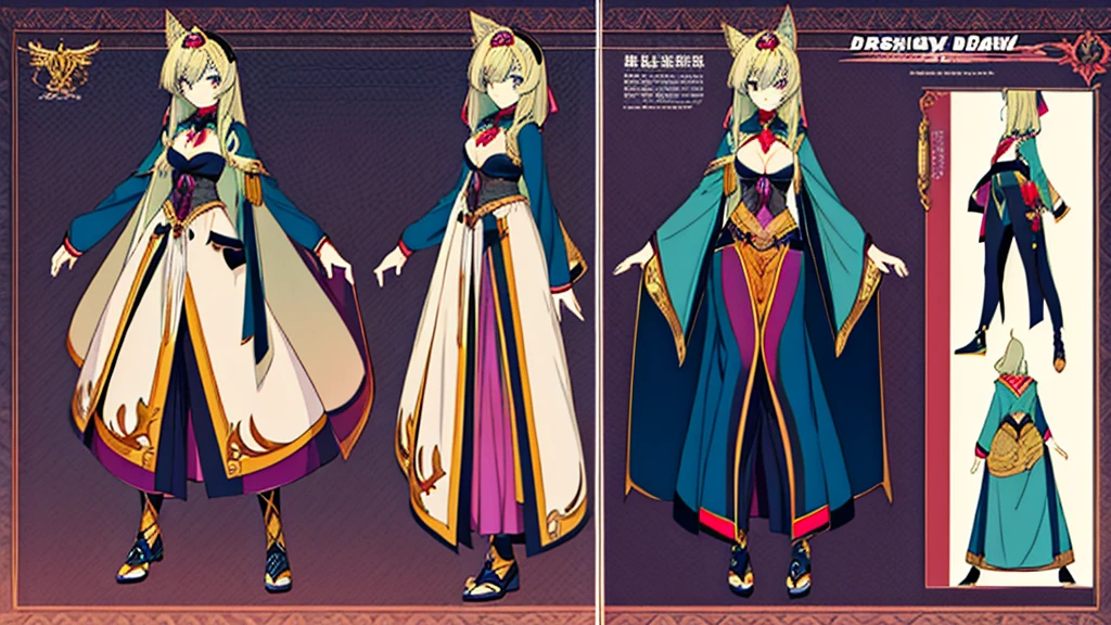 character design, anime girl, design, just one character, clothes, fantasy clothes, complex design, body rotation, design, body