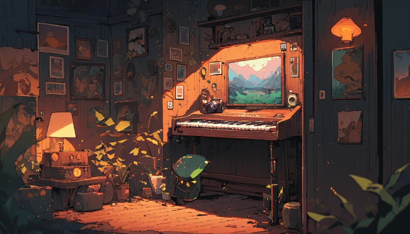 ((anime:1.4,illustration)),(masterpiece, top quality, best quality),(ultra-detailed, absolutely resolution),((16k, high res)), (((piano, night lounge, lamp, counter, bar)) ((cozy lofi illustration:1.4)), ((anime:1.4, illustration)),(masterpiece, top quality, best quality),(ultra-detailed, absolutely resolution),((16k, high res)) BREAK {lofi art, style of Laurie Greasley, style of Makoto Shinkai, anime aesthetic}, BREAK { (produces images with information than 40 million pixels with cinematic-like detailed textures shot on a Sony SLR).}