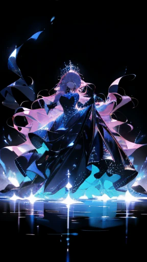 A princess screaming in hatred, walking, epic, glowing black dress, very long hair, flying hair, magical, dark background