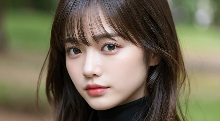 (Long Hair, bangs:1.2),(Wear a turtleneck:1.2),1 girl,Japanese,21 years old,(Small breasts:1.3),(Highest quality,masterpiece:1.3,超A high resolution,),(Ultra-detailed,Caustics),(Photorealistic:1.4,RAW shooting,)Ultra-Realistic Capture,Very detailed,High resolution 16K human skin close-up。 Natural skin texture、,Pores、、It needs to be detailed enough to be easily identifiable。 Skin should be even-toned and healthy looking。 Use natural light and colour, Sad expression, Looking at the camera, Perfect dynamic composition, Outdoor