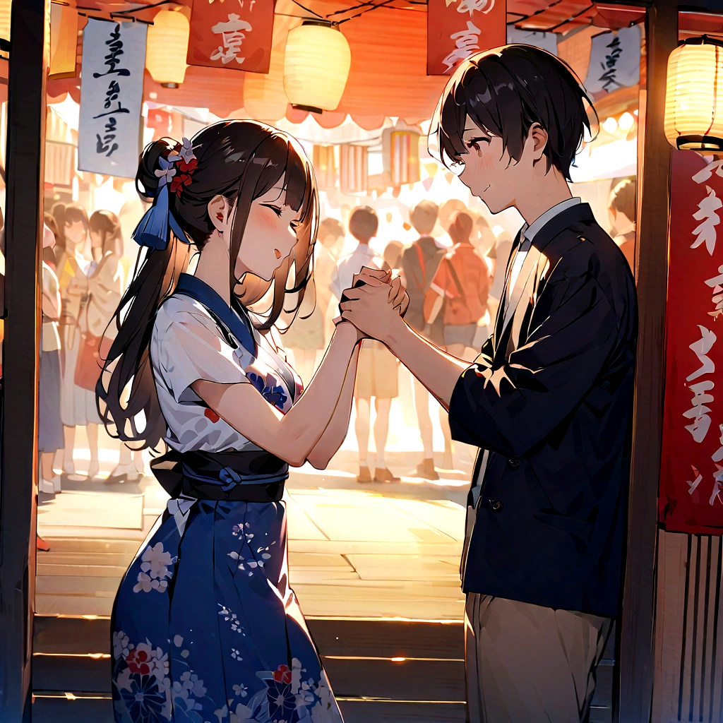 Ultra-high resolution photos、Full body description、Very accurate depiction of the human body、Girl、Japanese students、Embrace each other、Summer festival