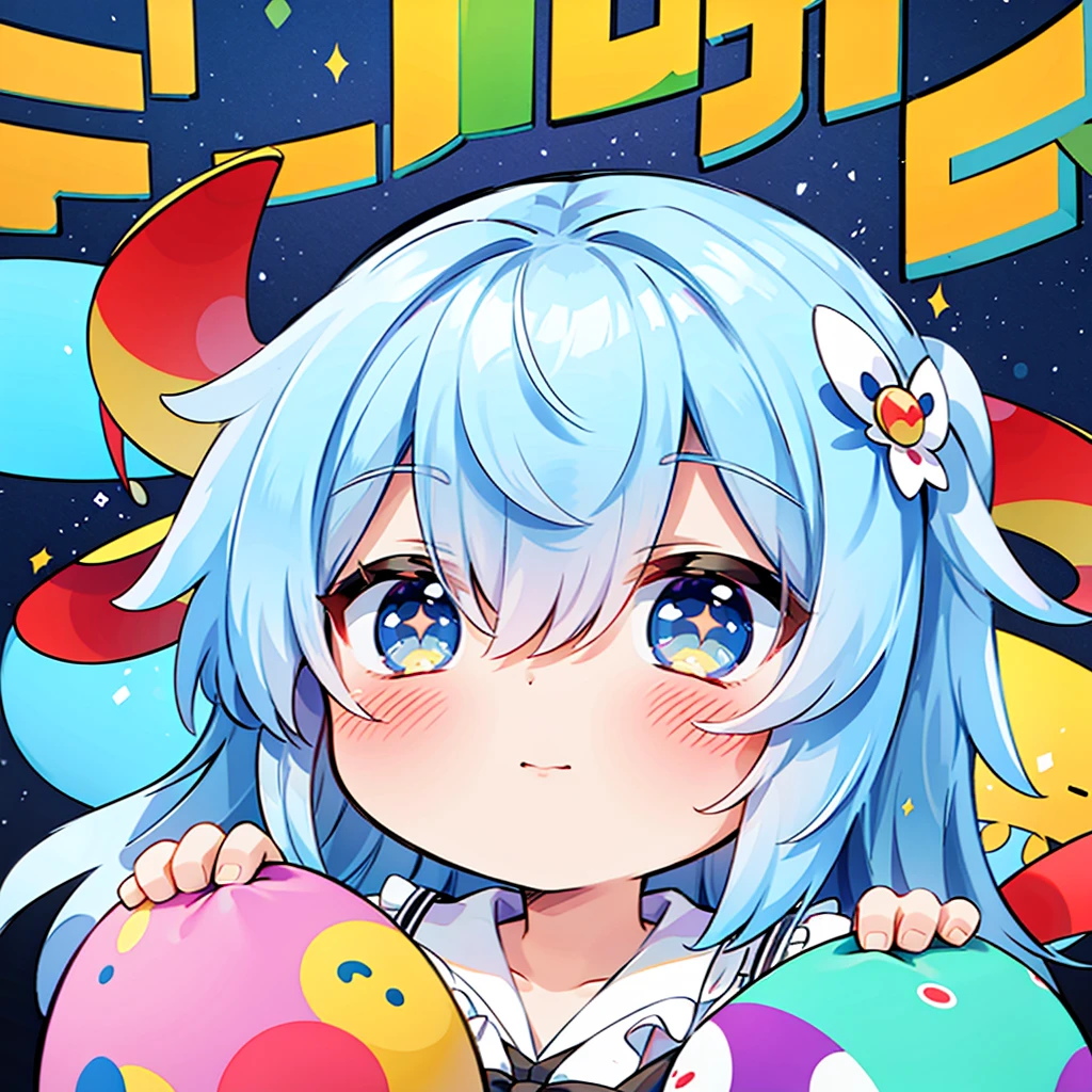 ((Highest quality)), ((masterpiece)), (detailed), One girl, Fine Lines, (Big eyes, The corners of the eyes are droopy and slanted, Lower eyelid corners droop), (Light blue hair, Loosely wrapped, ), ribbon, Frills, Soft and fluffy, fluffy, Tanabata, Pastel feel, Lines drawn over and over again, graffiti, Crouching, Reaching out