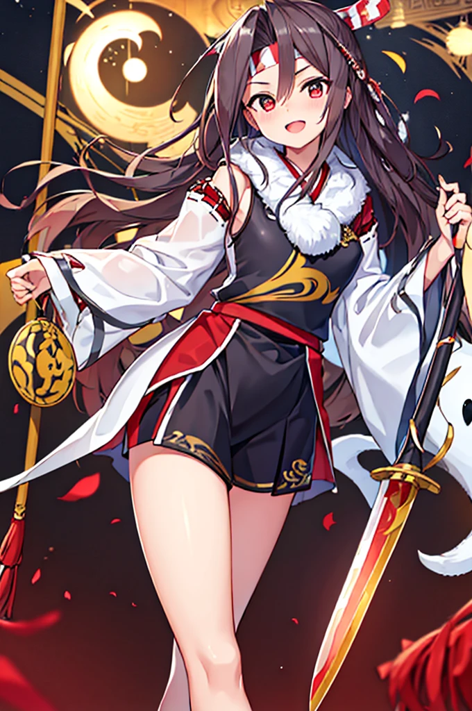 4K, Highest quality, Fleet Collection,Ruifeng,Miko costume,Brandishing a Japanese sword,
