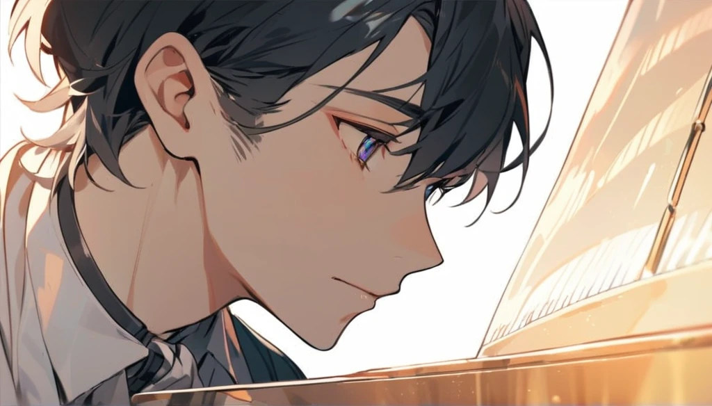 Boy playing piano, Close-up from the neck up,Head close-up