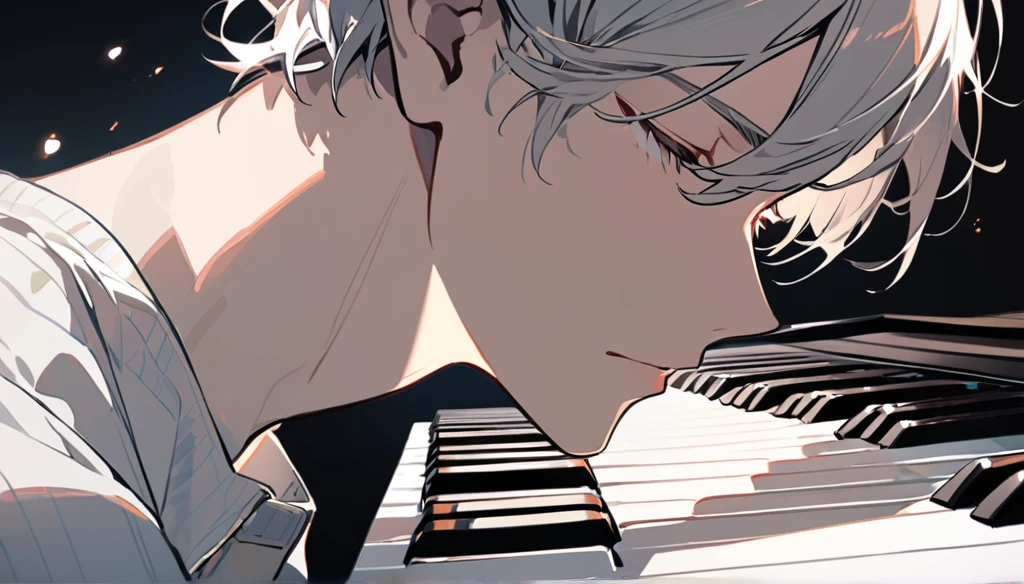 Boy playing piano, Close-up from the neck up,Head close-up