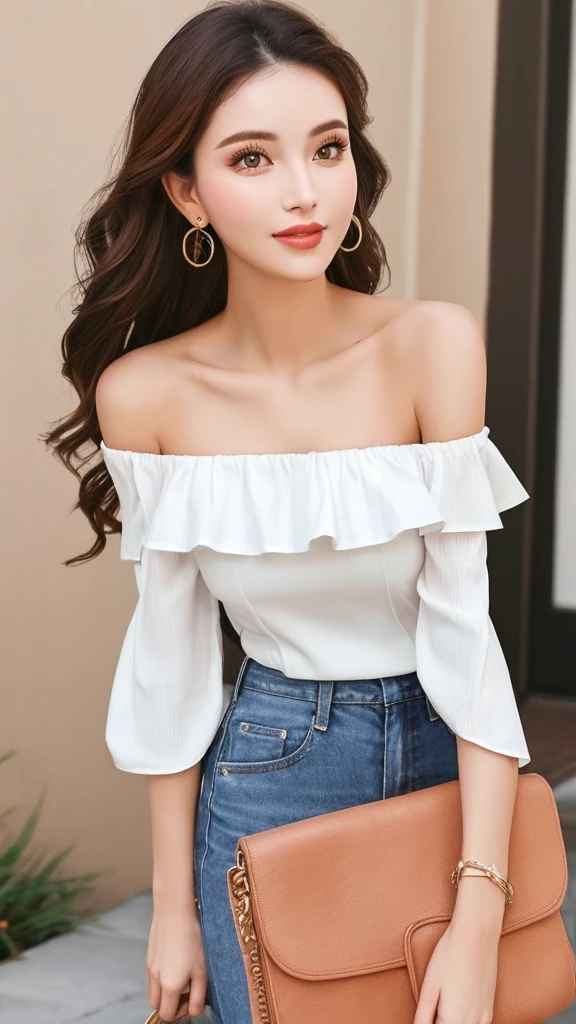 Beautiful girl, sleeveless, off-shoulder, sleeves only,