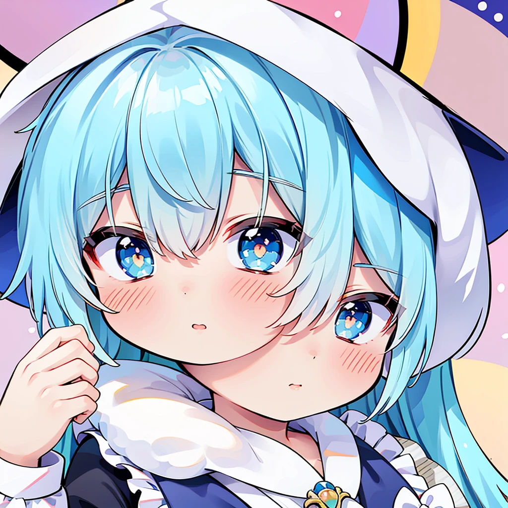 ((Highest quality)), ((masterpiece)), (detailed), One girl, Fine Lines, (Big eyes, The corners of the eyes are droopy and slanted, Lower eyelid corners droop), (Light blue hair, Loosely wrapped, ), ribbon, Frills, Soft and fluffy, fluffy, Pastel feel, bikini