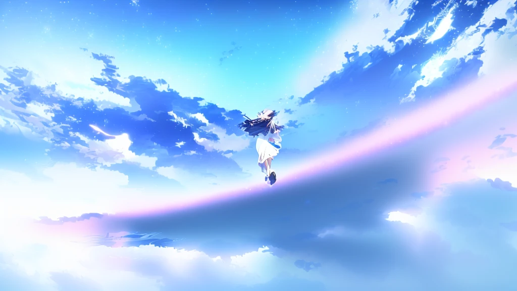 anime, A girl in a white dress floats in the water, Makoto Shinkai Cyril Rolland, anime girl walking on water, anime movie background, beautiful anime scene, today's featured anime still, anime film still, screenshot from the anime film, anime still film anime shikishi, star(null) starry_null