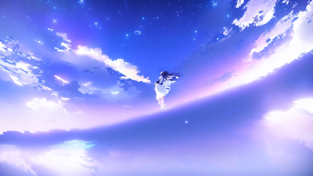 anime, A girl in a white dress floats in the water, Makoto Shinkai Cyril Rolland, anime girl walking on water, anime movie background, beautiful anime scene, today's featured anime still, anime film still, screenshot from the anime film, anime still film anime shikishi, star(null) starry_null