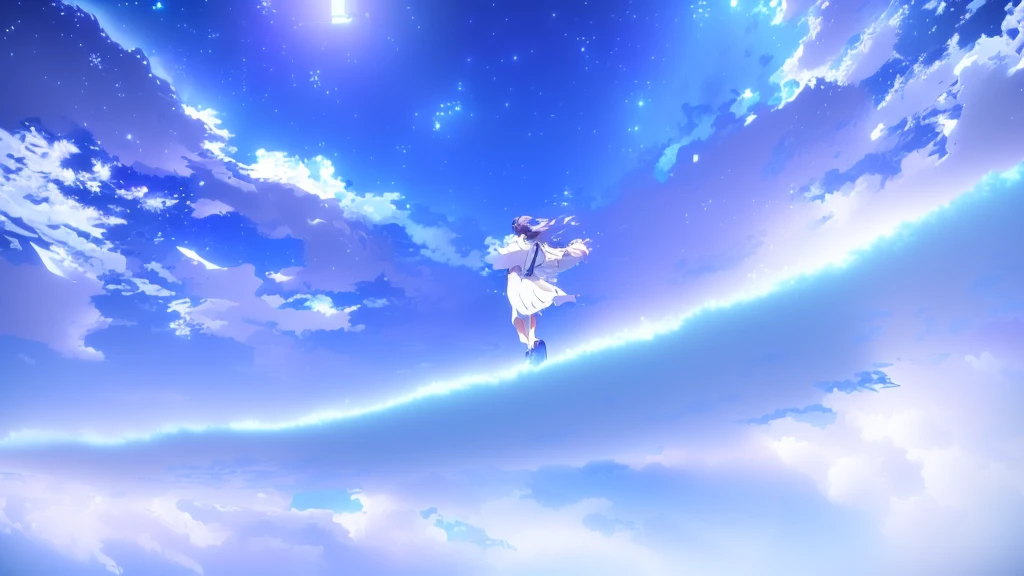anime, A girl in a white dress floats in the water, Makoto Shinkai Cyril Rolland, anime girl walking on water, anime movie background, beautiful anime scene, today's featured anime still, anime film still, screenshot from the anime film, anime still film anime shikishi, star(null) starry_null