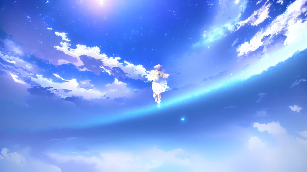 anime, A girl in a white dress floats in the water, Makoto Shinkai Cyril Rolland, anime girl walking on water, anime movie background, beautiful anime scene, today's featured anime still, anime film still, screenshot from the anime film, anime still film anime shikishi, star(null) starry_null