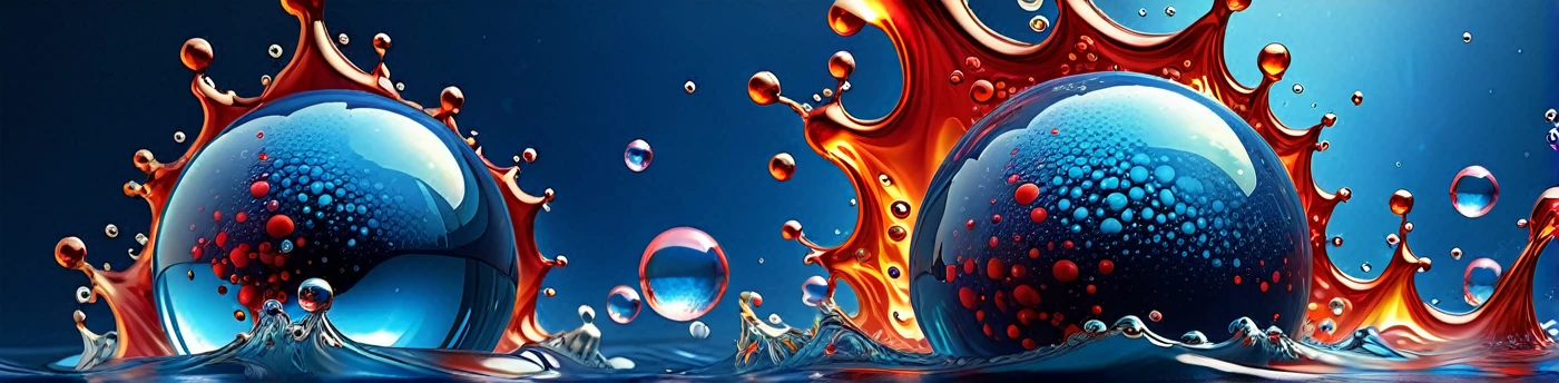 image of a blue ball with bubbles and red flames, Water particules, Water particle in front, Bubbling liquids, liquid fire, ferro liquid of arbitrary shape, ferro liquid oceans, Water particles, psychedelic droplets of Water, colorful ferro liquid armor, fractal!! Water, coated with ferro liquid. SLR camera