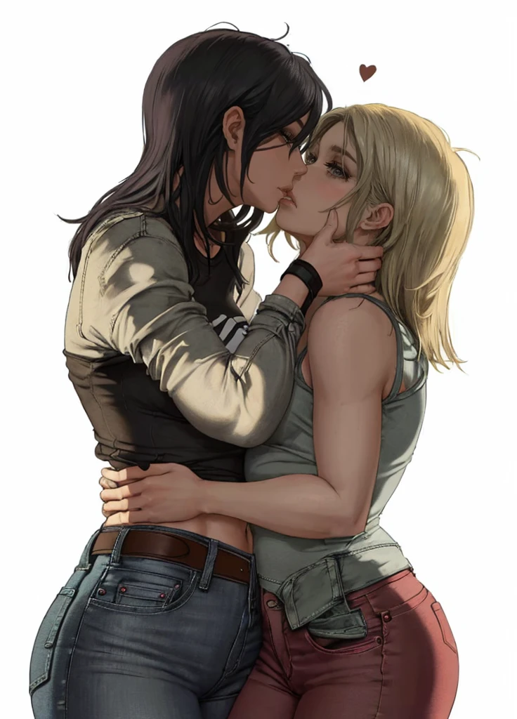 Hardcore Lesbian kissing in tight grey jeans