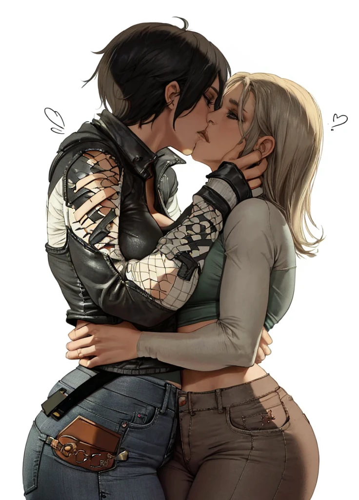 Hardcore Lesbian kissing in tight  grey jeans 