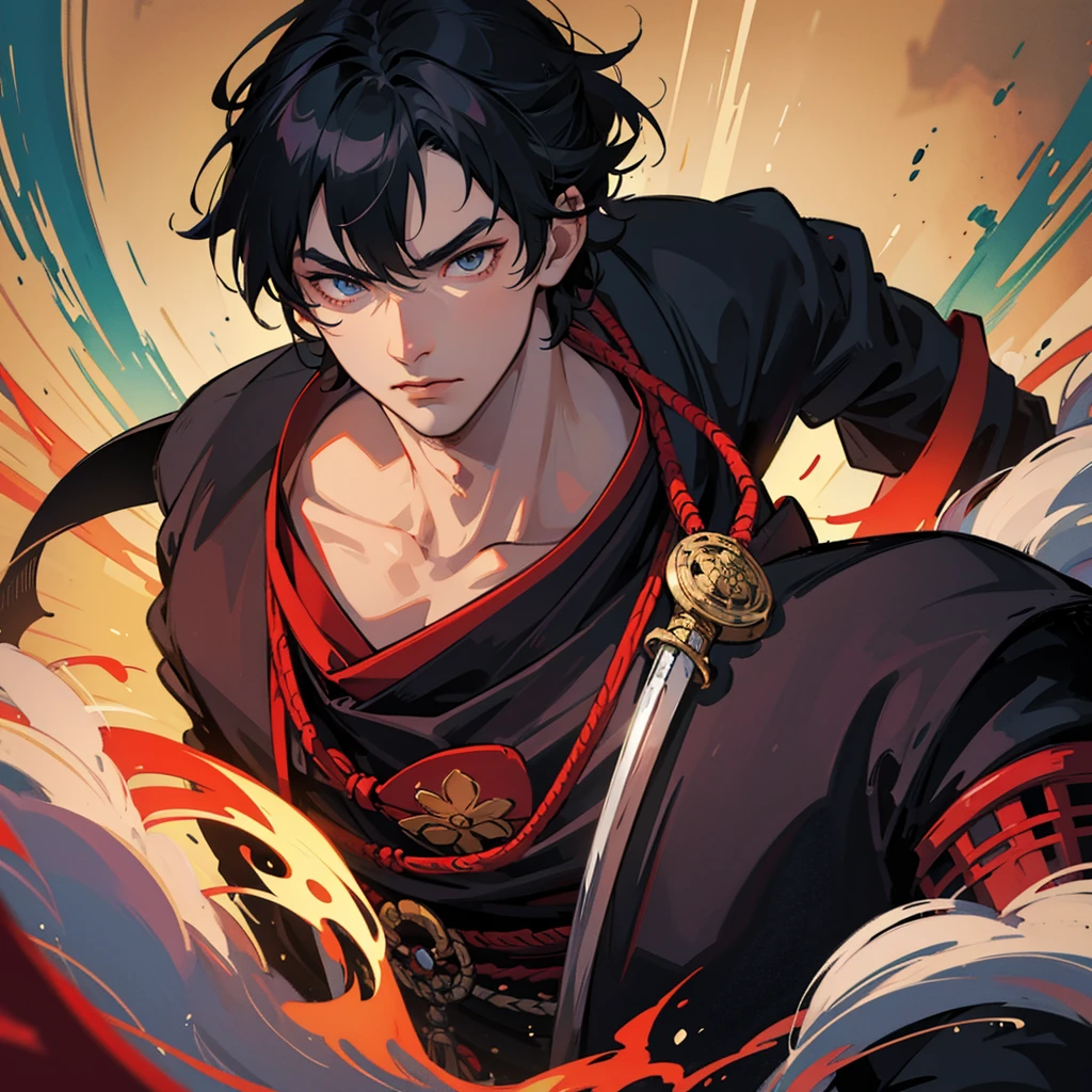 portrait of 1 make samurai, handsome face, demon, sword
