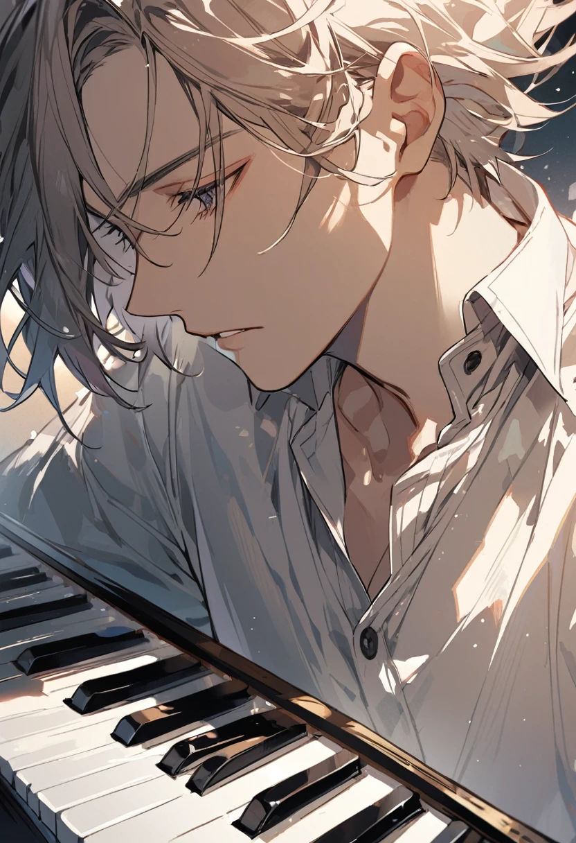 Boy playing piano, Close-up from the neck up，Head close-up