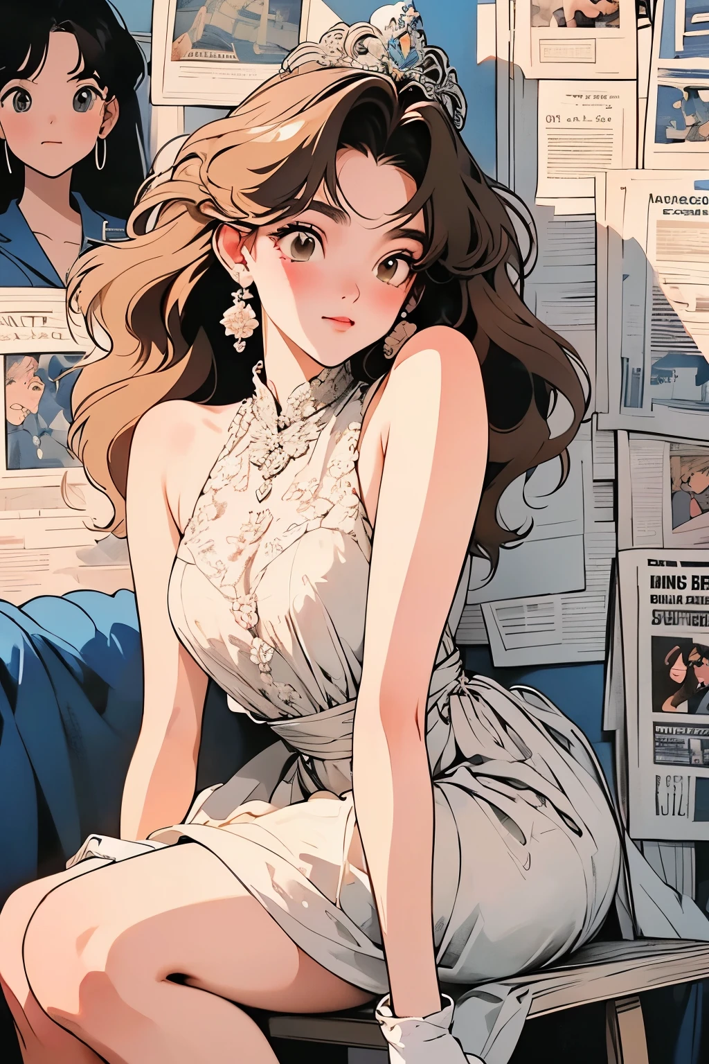 (((In NSFW))), (1.woman, Solitary), Woman in wedding dress posing on bed, posing in the bedroom, White stockings, (4K, 4K) , (Beautiful bride, Wedding tiara, White lace gloves, 全长和White stockings), [32k hd]^10, sitting on the armrest of the bed, Stand face down, Sitting on her in , Over the Chair, lean back, Wearing a white lace wedding dress, White lace petticoat, Dressed in nice white clothes, Round buttocks，Smch, Open your legs，Show your butt, Confident smiuxury sofa bed with armrests, counter sofa bed, Transparent tulle wedding dress, Roll up the hem of the skirt, Showing underwear, Soft colors, Retro Anime, 1990s Anime, 1980s Anime, Brushstrokes, Solitary, masterpiece, best quality, black hair color, Brown eyes, Bob Che, Blunt Bangs, Brown eyes, Face红了, black hair color, Steaming hot, (freckle:0.8), clavicle, (?)((((90s anime style,1990s style,1970s animation，folk portrait style，复古风格poster,Chicano style retro fashion，Retro style inspired vintage,newspaper,poster, Fresh and clean appearance，))))(masterpiece:1.2, best quality at best,Top quality,Epic quality,Ultra HD), (Intricate details), Natural fabrics,Innocent, 顽皮的Face,,Hair strands are clearly visible|Natural bending|Ahog|Shiny hair clips, Bangs on the forehead,incredible, ((Extremely detailed, )), (Geometric:1.2),)), ((Deco,))Ray Tracing,God Illuminates,Thunder)),((With eyes_Face)),(Beautiful and beautiful: 1.2),outstanding,令人incredible的荒谬品质,)),,(Beautiful and beautiful: 1.2),outstanding，Ultra-precise depiction, Ultra-fine drawing,Bokeh (85mm shells)，(((Slender fingers and hands:0.55))::0.85))),(Detailed fingers),
