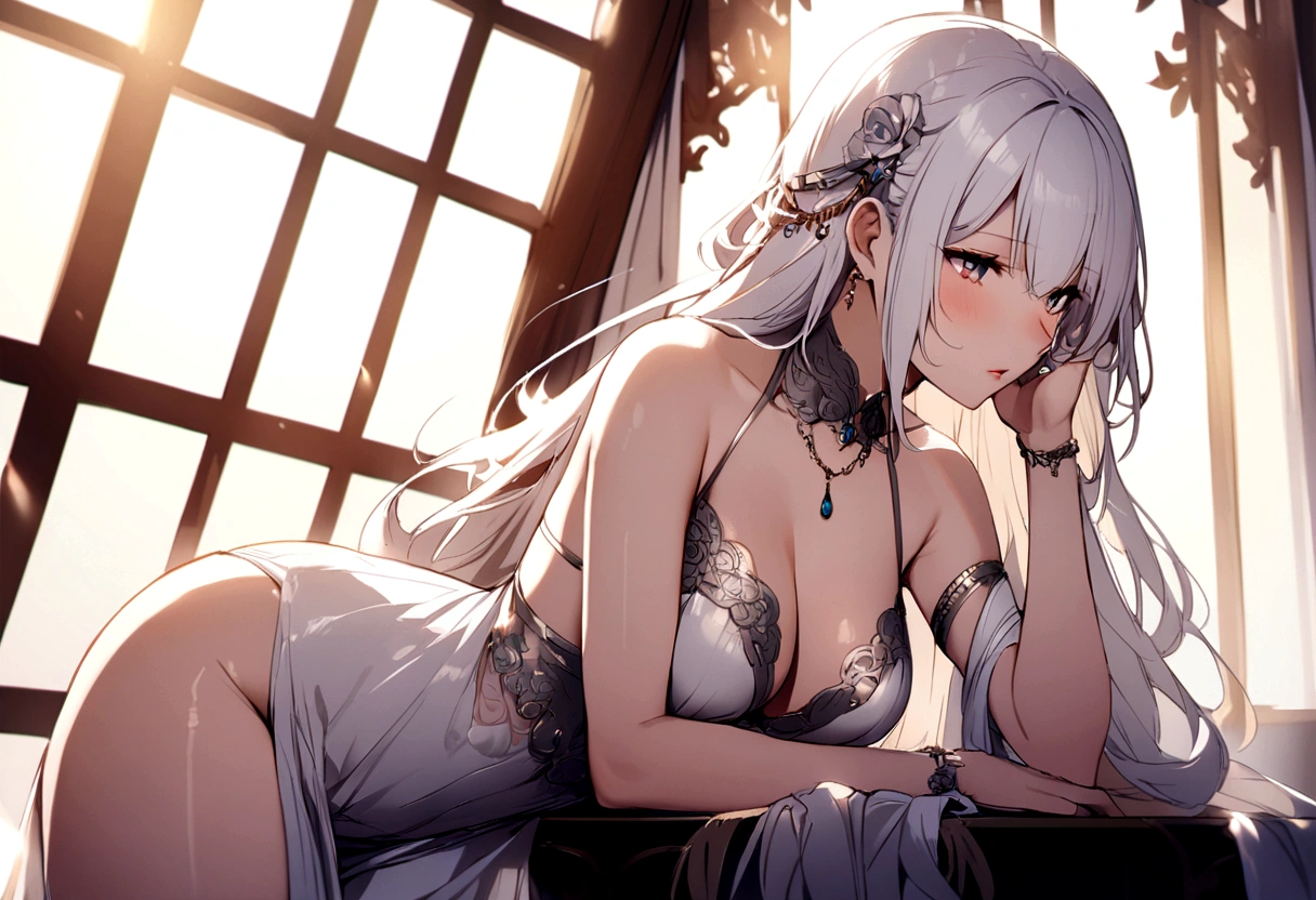 girl、White Hair、long hair、sexy