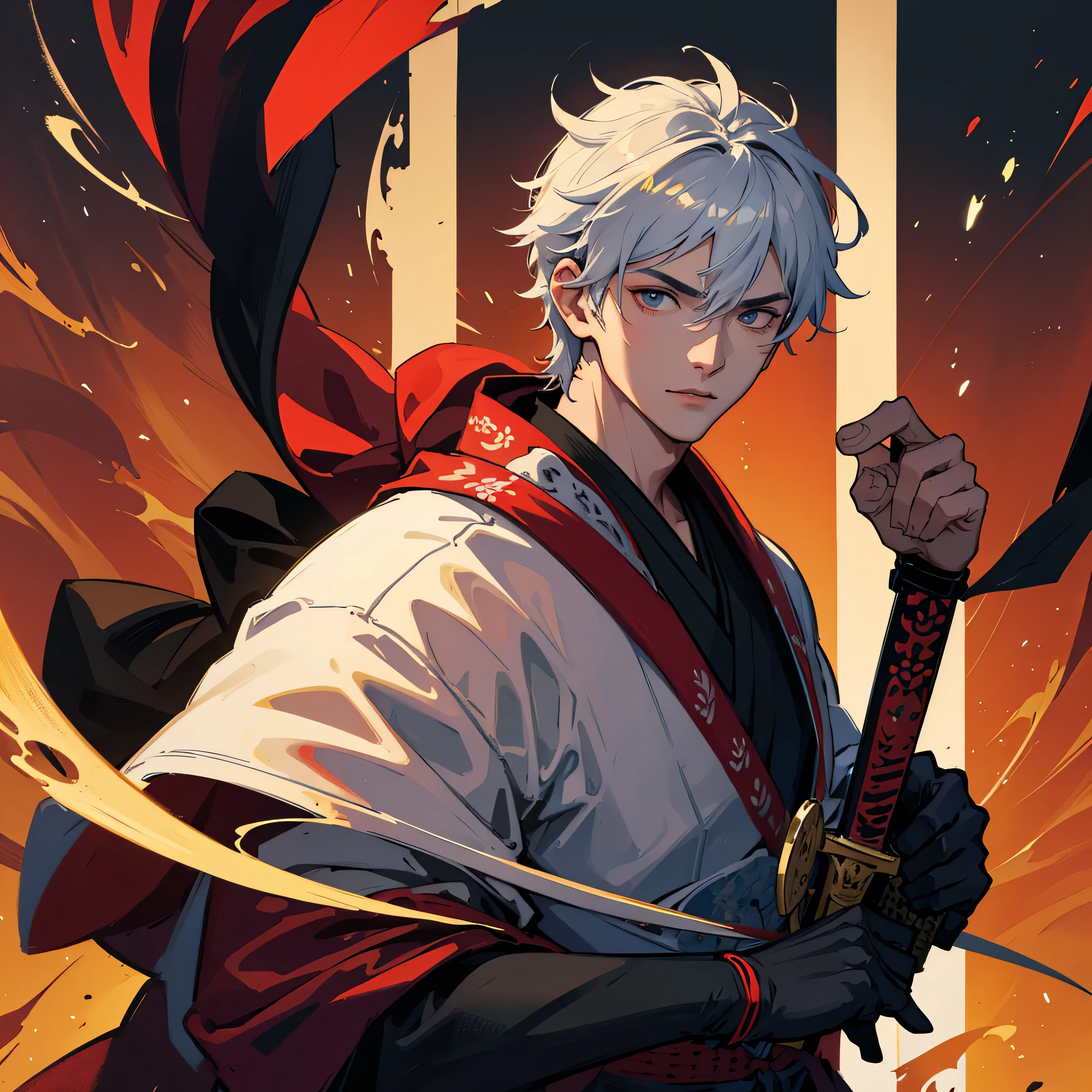portrait of 1 make samurai, handsome face, demon, sword