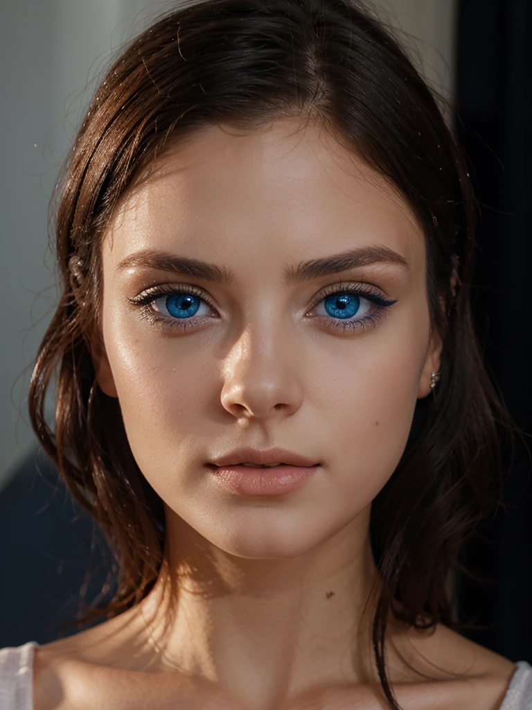 A beautiful woman with aesthetic blue eyes