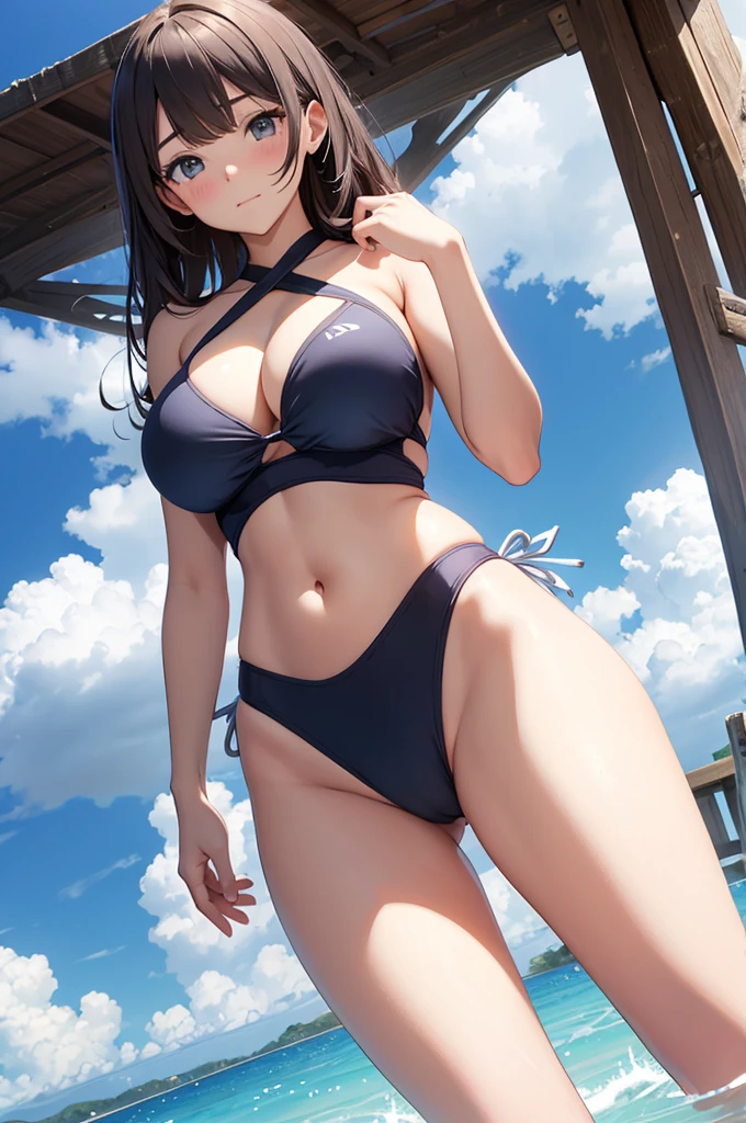 High school girls Swimwear Embarrassed face Childhood friend Big Breasts Side show Waist-length hair