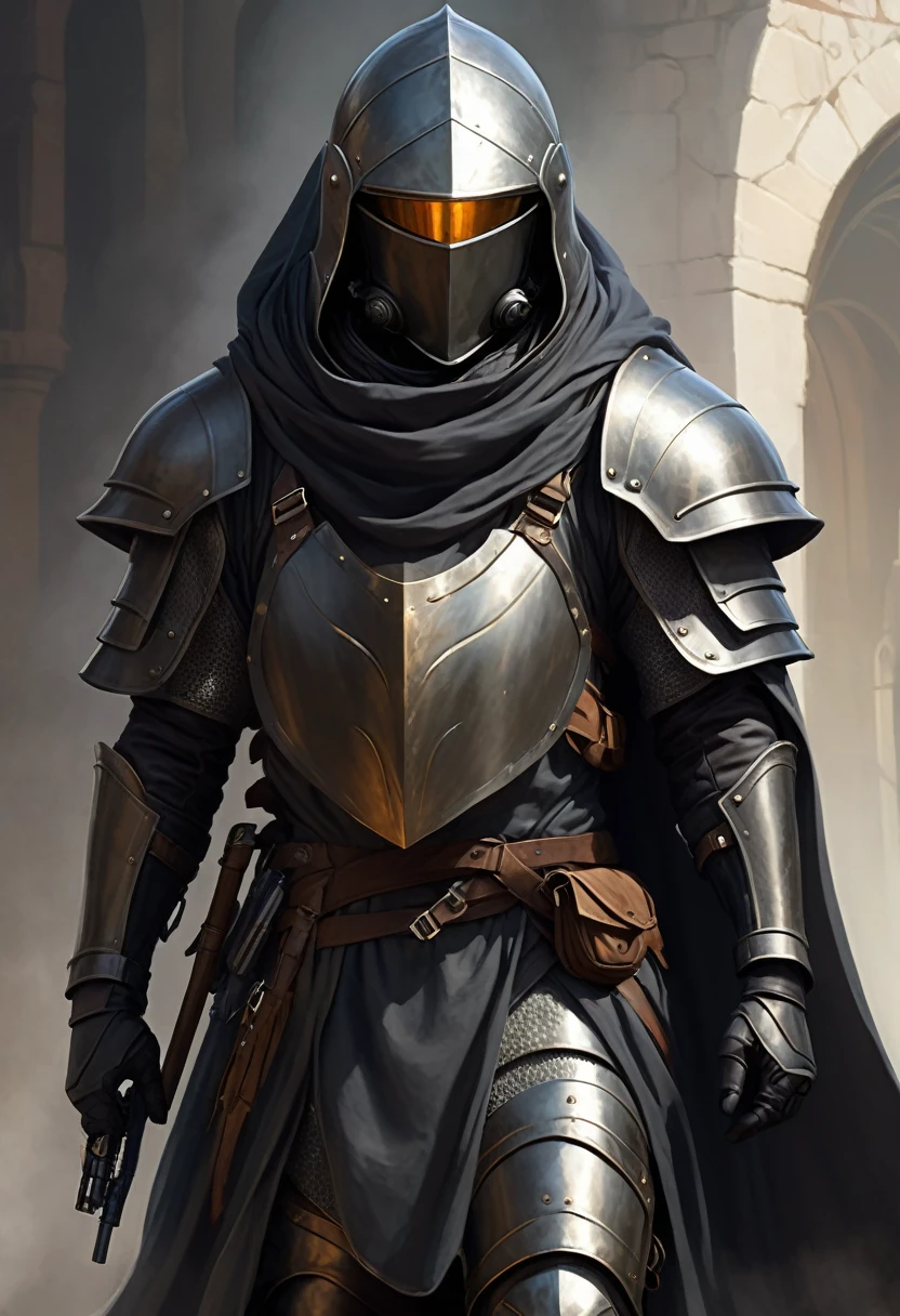 a special force suit nondescript soldier, helmet hides any indistinguishable features, carries a billowing cloak, medieval d&d art, game concept art