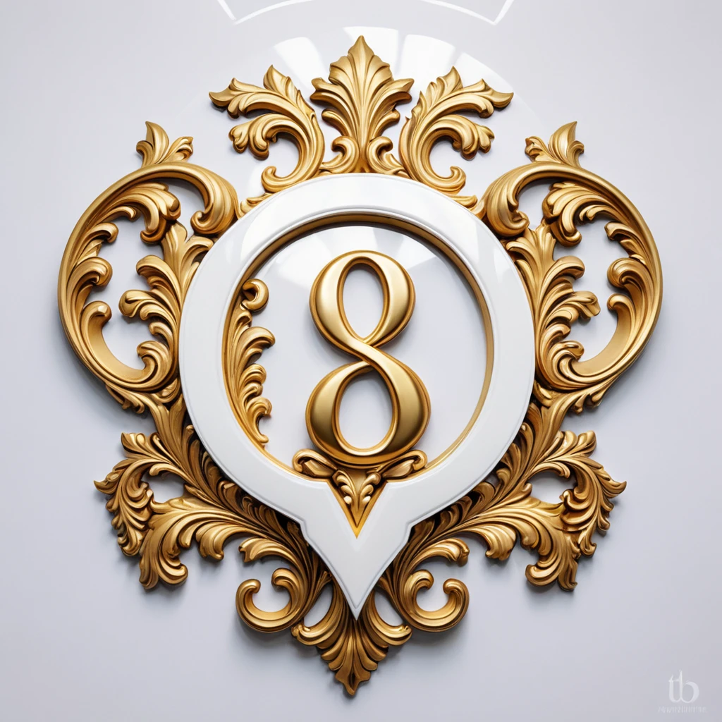 A large brutal symbol "Б" in the style of Bohemian Baroque, art, a masterpiece, a combination of white gloss and gold luster