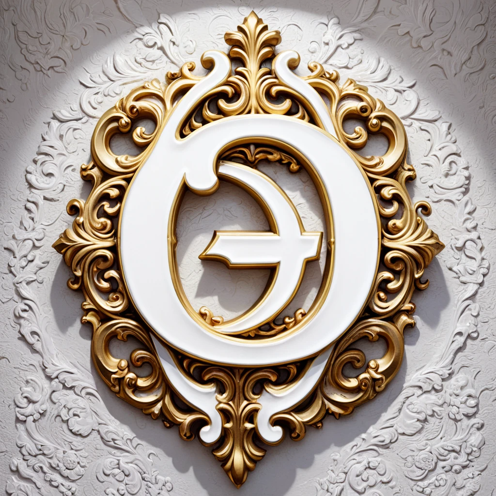 A large brutal symbol "Б" in the style of Bohemian Baroque, art, a masterpiece, a combination of white gloss and gold luster