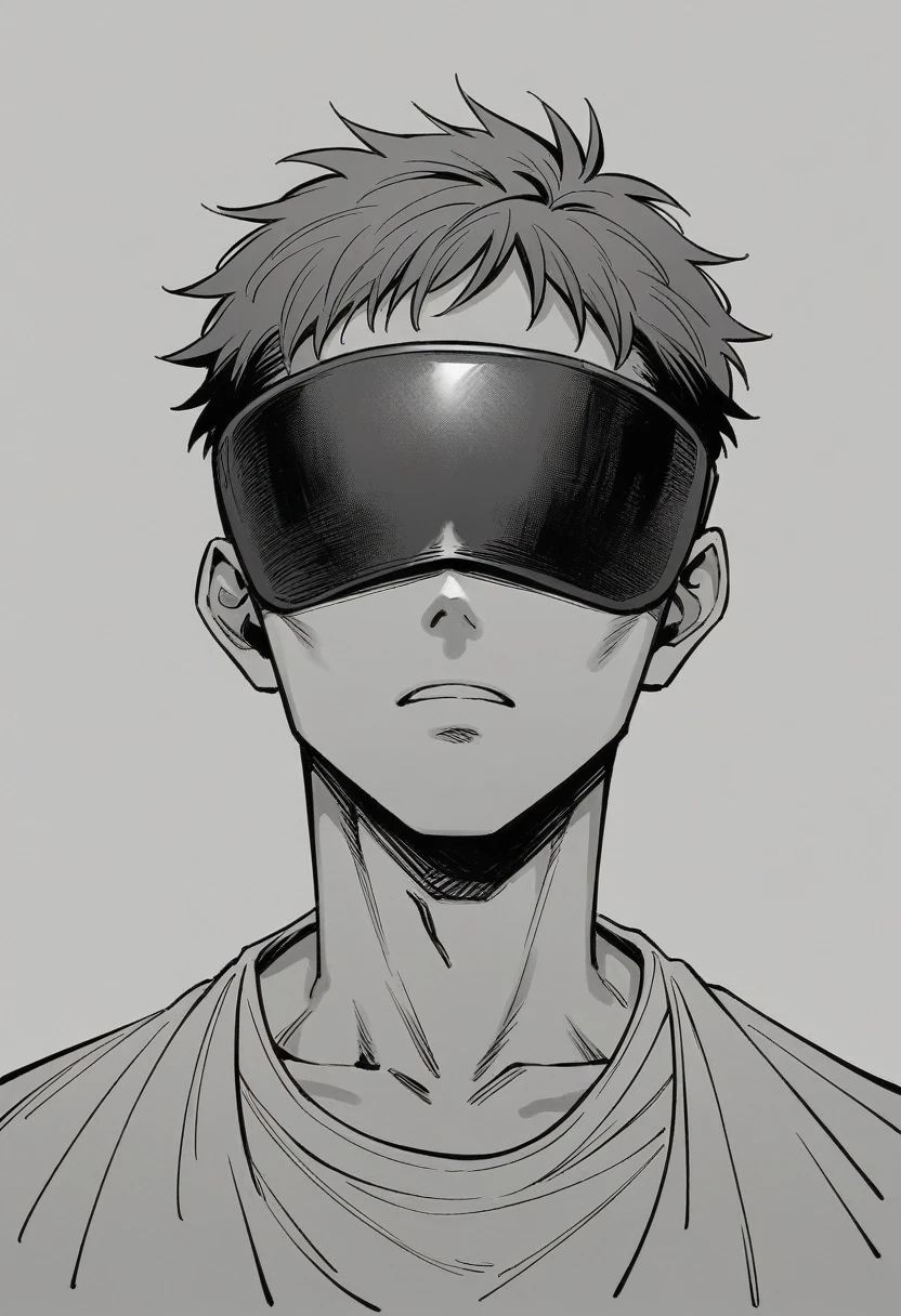 anime, boy, mask, black and white, anime art, guy, guy with mask, an anime drawing by Choi Buk, tumblr, realism, anime boy, black and white manga style, anime style only, clean detailed anime style, dark visor covering face, pin on anime, wearing all black mempo mask, anime shading), male anime style, dark visor covering eyes