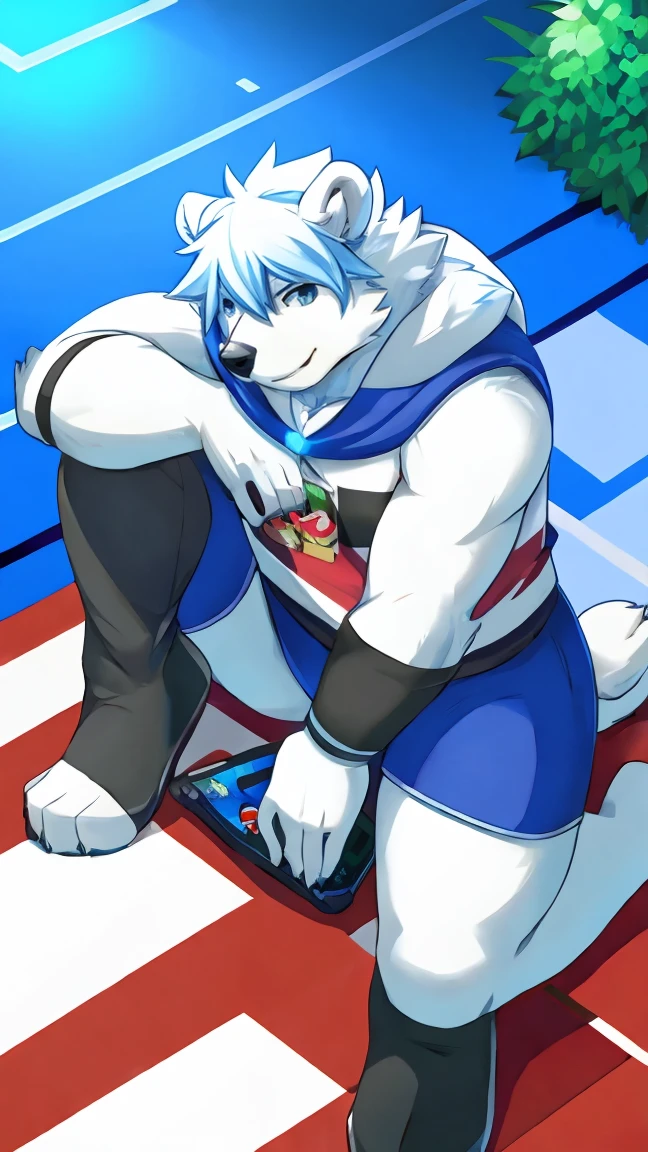 Polar Bear,Game master,otaku,Blue-white hair,In front of the game console,Pokémon Trainer Costumes