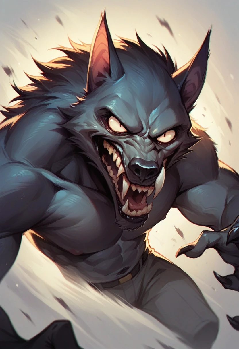 Create a portrait of Batman fights with werewolf in creepy night