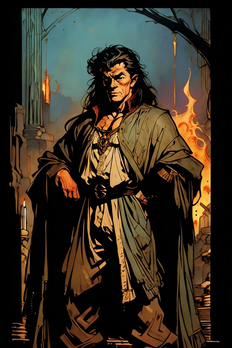 1male Old wizard inspired by DnD, Tolkien, art by frank frazetta, by Lovecraft, dark fantasy like Diablo 2