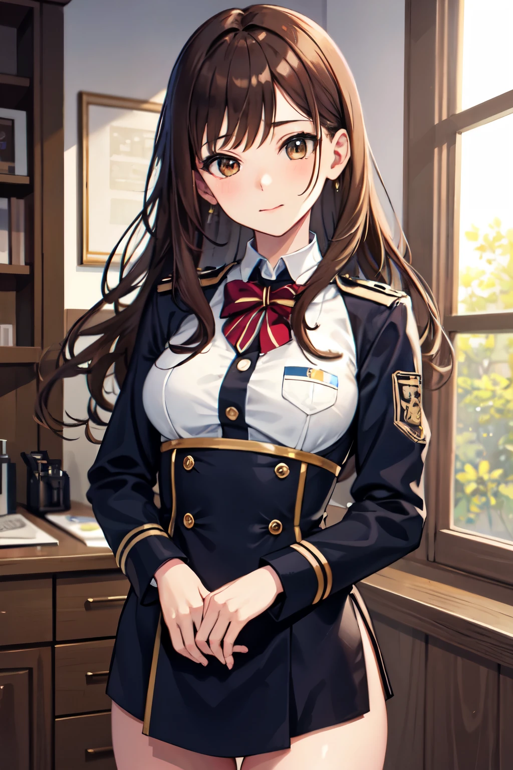 ((Highest quality)), ((masterpiece)), (detailed), One girl, uniform,Lewd ，Brown Hair