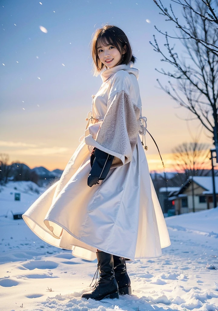 Night city illumination shot、Cowgirl Shot、Fur coat、豪華なグレーのミンクのFur coat、Wear fine leather boots、Luxury Bags、Inner turtleneck、Silver necklace and small silver earrings Millionaire style:1.4））、Full body photo、smile、 Caustics、Highly detailed photos、Very beautiful woman 、Ample breasts、No makeup、(8K、RAW Photos、Highest quality、masterpiece:1.2)、(Realistic、Realistic)、1 Girl、((Medium Short Hair、Midwinter、Cold region Snow falling、The wind is blowing、Fluttering Hair、Blur the background、Colorful illuminations、Looking into the camera:1.4))、

