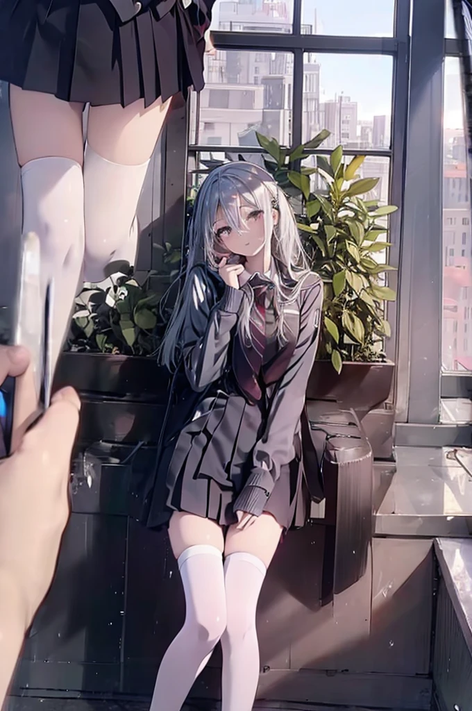 1girl, {Solitary}, Upper Body ,{{ {Watching at viewer}}}, Arms at your sides, Concept Art, white Background, simple Background, White hair, Silver gradient hair , Composite cloth, Asymmetrical clothes, Virtual YouTuber, best quality, masterpiece, Dynamic Angle, guilty gear, guilty gear, guilty gear, cowboy_shooting, Watching_Back, grab, girl,Miss,woman, young,20 years old, Very long hair, Hair Flip, Silver Hair, Flowing hair, Ahog, giggle, Beautiful and delicate golden eyes, teeth, Moderate_breast, Blonde eyes, White skin, coat, hoodie, Black_shorts, Gray clothes, transparent_Background, Backlighting, absurd, high resolution, Extremely detailed,sweater