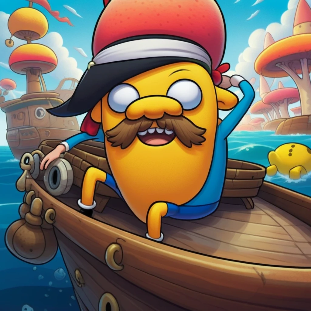 pirate man closed up face , mobile game art, banner, detailed game art, stylized game art, 8k highly detailed , game illustration, splash screen art, full card design, wallpaper!, extended art, adtime, saturated colorful, SpongeBob