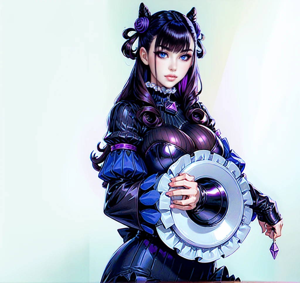 1girl,murasakishikibu, murasaki shikibu, brown hair, (purple eyes:1.1), long hair, big breast, BREAK black dress, dress,, frills, juliet sleeves, long sleeves, puff and slash sleeves, puffy sleeves, purple gemstone, sleeves past wrists, wide sleeves, cone hair bun, double bun, hair bun, hair ornament, long hair, two side up,BREAK (masterpiece:1.2),(beautiful detailed eyes:1.6), extremely detailed face, perfect lighting, extremely detailed CG, (perfect hands, perfect anatomy), sitting in a Car an Drive a car, holds a steering wheel with both hands
