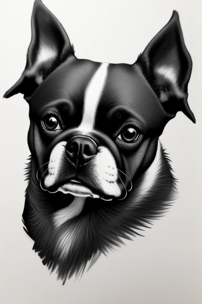 Boston Terrier, stencil artwork in shades of black and white only; no gray allowed,