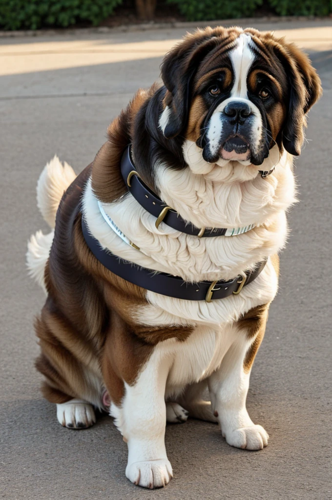 Fat Saint Bernard dog. Pet. Collar