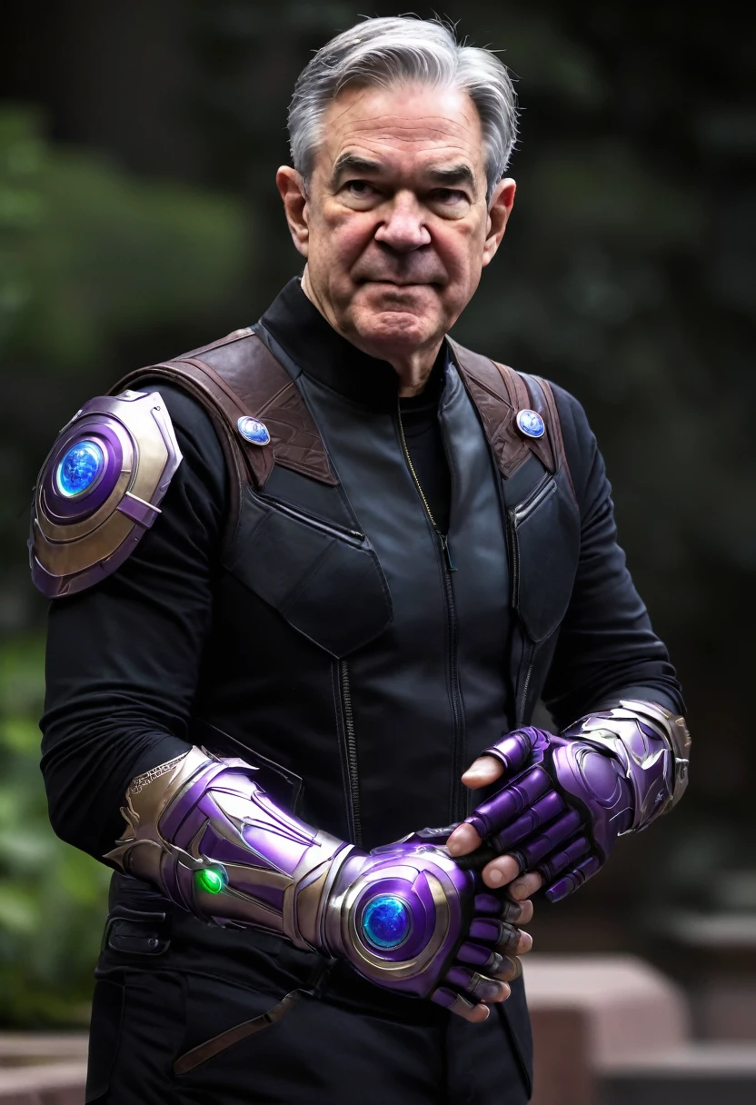 Jerome Powell wears Infinity Gauntlets on his hands.
