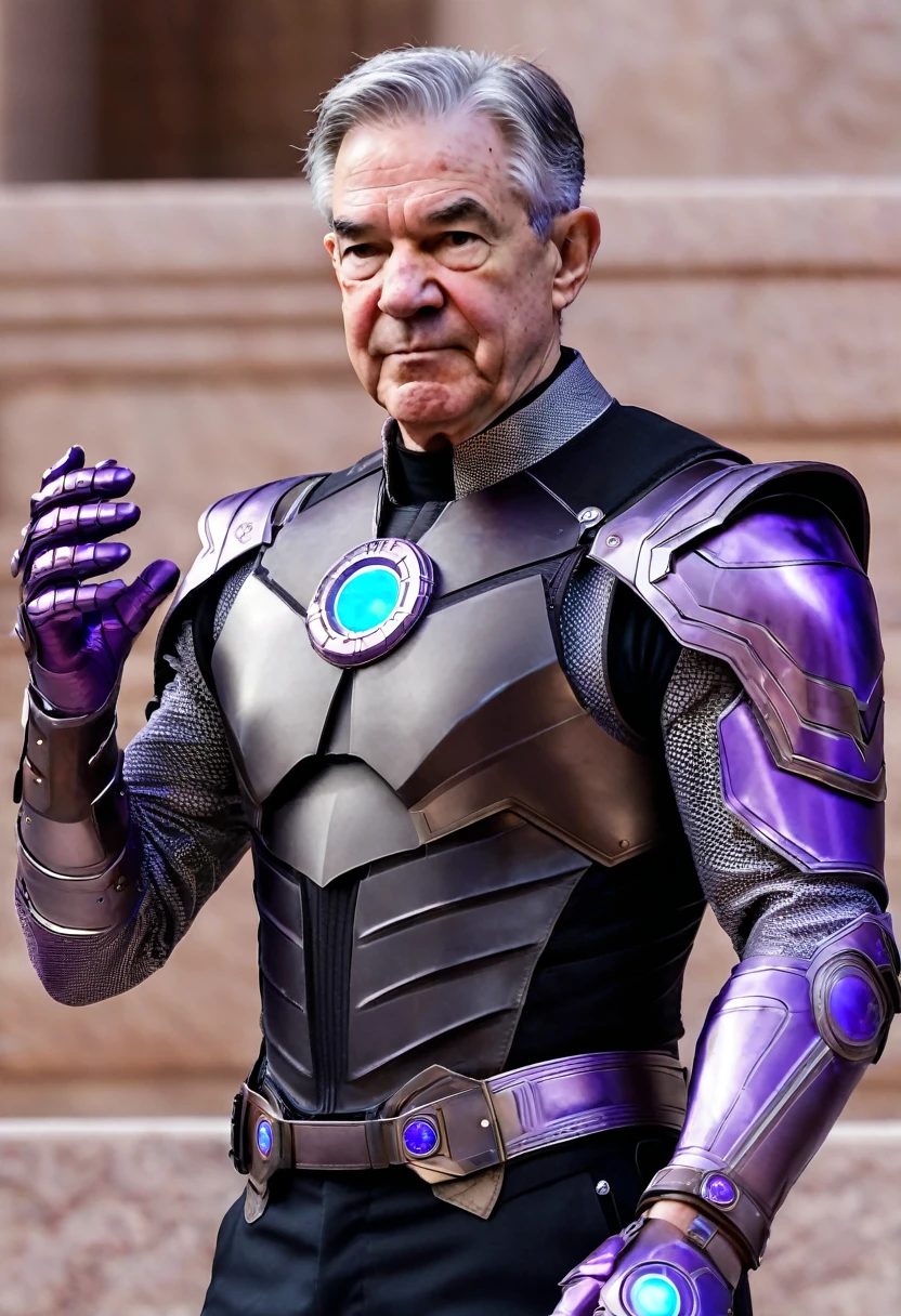 Jerome Powell wears Infinity Gauntlets on his hands.