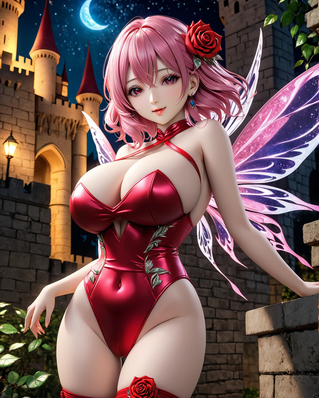 {Vivid Sharp extremely detailed and extremely beautiful Full shot, hyper ultra realistic extremely detailed and extremely beautiful human texture full body photo shoot, extremely detailed and extremely beautiful 32k quality Vivid Sharp photo shoot, hyper ultra realistic Vivid Sharp extremely detailed and extremely beautiful photo shoot}, (1Violent extremely cute and lewd Rose Fairy, {Violent extremely cute and lewd Rose Fairy 20 years old:2.0}, {seductive smile face}, H cup big breasts that don't sag, 20 year old Rose Fairy body type, Beautiful vagina, small hip, (seductive standing stance)), {Battle Leotard}, (star night , Castle), ,, ,{hyper ultra realistic beautiful extremely detailed eyes and face, hyper ultra realistic detailed and beautiful, hyper ultra realistic human, ultra hyper realistic, hyper ultra realistic texture, hyper ultra realistic detailed texture, hyper ultra realistic skin texture, hyper ultra realistic human skin, hyper ultra realistic High quality texture, hyper ultra realistic masterpiece, hyper ultra realistic highest quality, hyper ultra realistic, hyper ultra realistic face, hyper ultra realistic Vivid Sharp 3D, hyper ultra realistic Vivid Sharp CG}, ,, ,{hyper ultra realistic Vivid Sharp, Vivid Sharp hyper ultra realistic 32k quality photo, hyper ultra realistic Vivid Sharp award winning photo, hyper ultra realistic Vivid Sharp full body photo}
