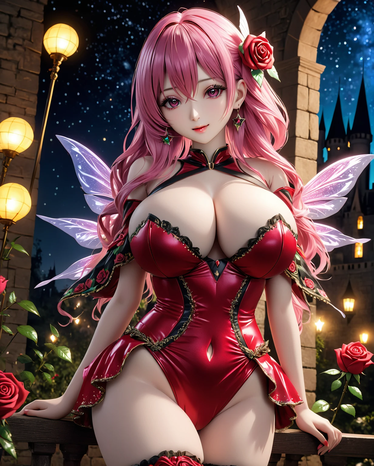 {Vivid Sharp extremely detailed and extremely beautiful Full shot, hyper ultra realistic extremely detailed and extremely beautiful human texture full body photo shoot, extremely detailed and extremely beautiful 32k quality Vivid Sharp photo shoot, hyper ultra realistic Vivid Sharp extremely detailed and extremely beautiful photo shoot}, (1Violent extremely cute and lewd Rose Fairy, {Violent extremely cute and lewd Rose Fairy 20 years old:2.0}, {seductive smile face}, H cup big breasts that don't sag, 20 year old Rose Fairy body type, Beautiful vagina, small hip, (seductive standing stance)), {Battle Leotard}, (star night , Castle), ,, ,{hyper ultra realistic beautiful extremely detailed eyes and face, hyper ultra realistic detailed and beautiful, hyper ultra realistic human, ultra hyper realistic, hyper ultra realistic texture, hyper ultra realistic detailed texture, hyper ultra realistic skin texture, hyper ultra realistic human skin, hyper ultra realistic High quality texture, hyper ultra realistic masterpiece, hyper ultra realistic highest quality, hyper ultra realistic, hyper ultra realistic face, hyper ultra realistic Vivid Sharp 3D, hyper ultra realistic Vivid Sharp CG}, ,, ,{hyper ultra realistic Vivid Sharp, Vivid Sharp hyper ultra realistic 32k quality photo, hyper ultra realistic Vivid Sharp award winning photo, hyper ultra realistic Vivid Sharp full body photo}