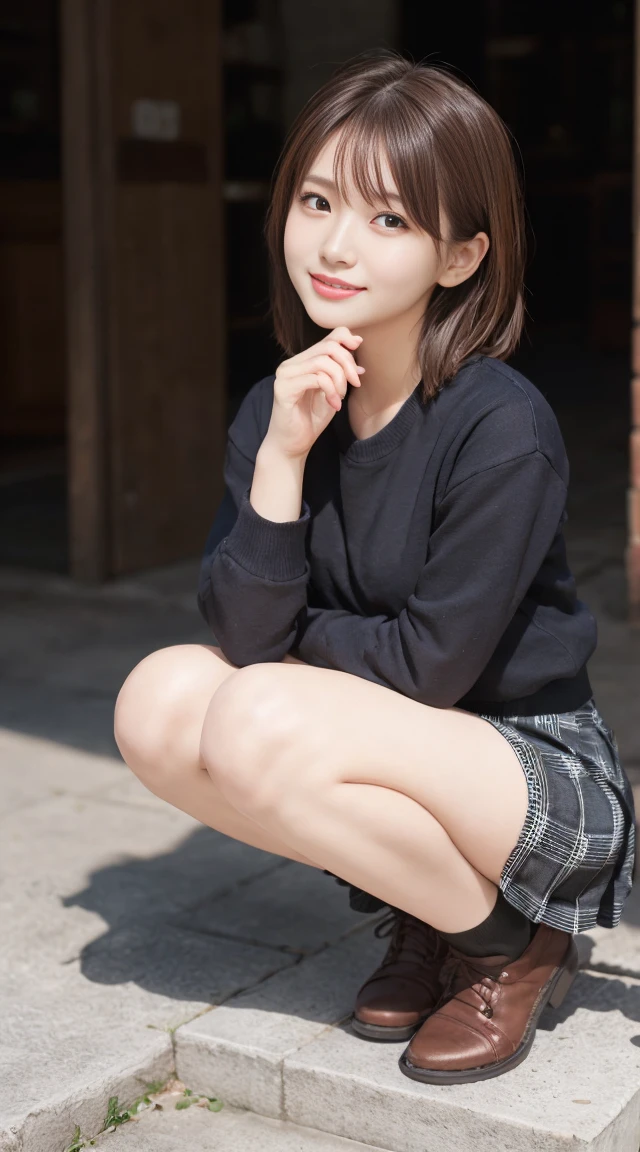 (Happy expression:1.26)、RAW Photos、(((The ultimate beauty full-body photo)))、((Glowing Skin))、1 Girl、25 year old beautiful girl from Prague、Bright expression、((Brown haired))、Girl in sweatshirt、Checkered Pleated Skirt、View from the floor、(Long stockings or pantyhose)、(Lift your skirt yourself)、Big Breasts、Spread your legs、Squat、Showing panties、((Very detailedな))、(Perfectly detailed face)、(Great hands)、(Finger details)、(Superior anatomy)、Photorealistic images、最high quality、Very detailedな、Film Light、Intricate details、High resolution、Very detailed))、Detailed Background、8 Quad HD、Digital single-lens reflex camera、Soft Light、high quality、Film Grain、Fujifilm XT3 、Shallow depth of field、natural Soft Light、Kamimei、