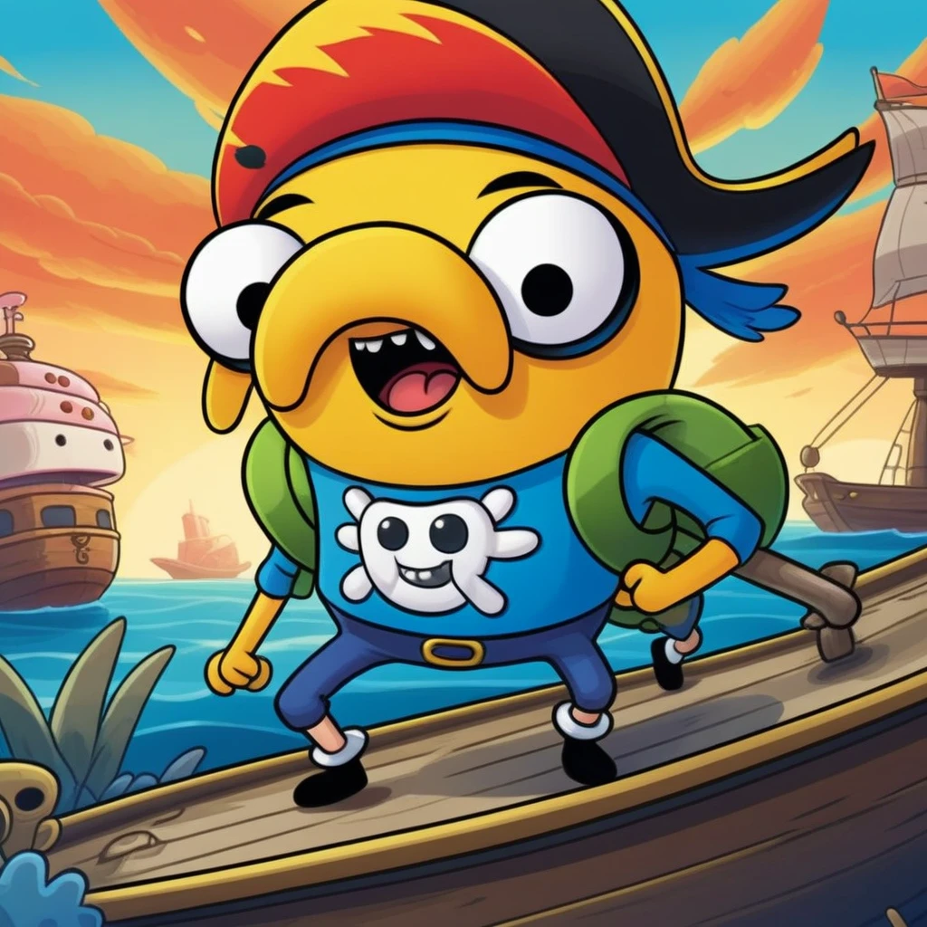 pirate parot closed up face , mobile game art, banner, detailed game art, stylized game art, game illustration, splash screen art, full card design, wallpaper!, extended art, adtime style art, saturated colorful, SpongeBob style art