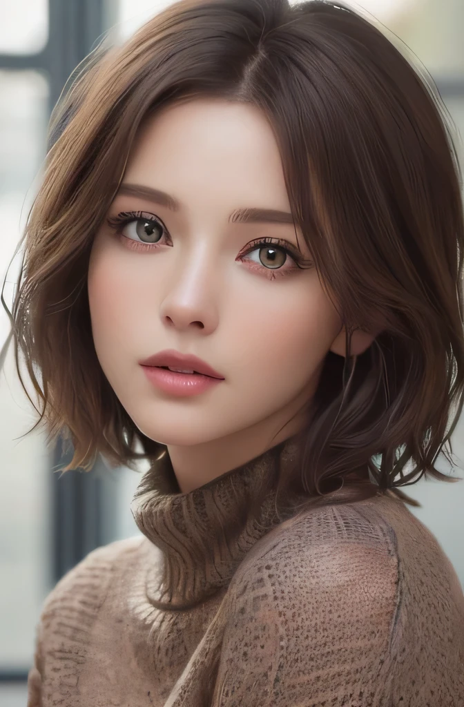 (Representative works:1.3), (8K, photorealistic, RAW photo, Highest image quality: 1.4), (30 year old mature woman)、beautiful face, (realistic face), (dark brown hair、short hair:1.3), beautiful hairstyle, realistic eyes, beautiful detailed eyes, (realistic skin), beautiful skin, (sweater), disorganized, Charm, ultra high resolution, Super realistic, High definition, golden ratio
