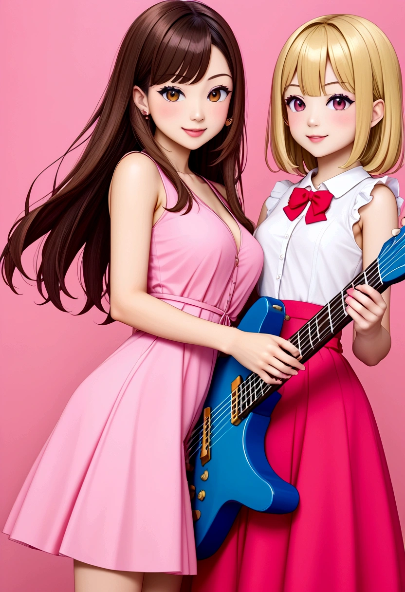 Anime characters、One 、3 year old、guitar、Pink Dress、Blonde、infant、Kids Room、toy、stuffed toy、Pink Background、教育、Anime for children、